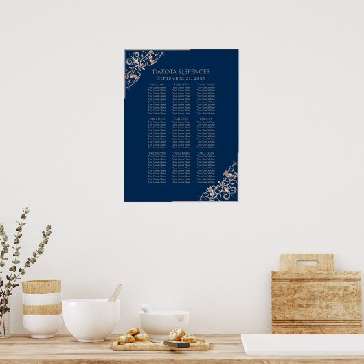 Hochzeit von Navy Blue Rose | Moderne Sitztabelle Poster (Küche)