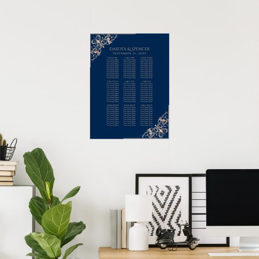 Hochzeit von Navy Blue Rose | Moderne Sitztabelle Poster (Heimbüro)