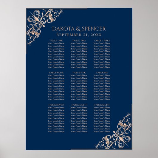 Hochzeit von Navy Blue Rose | Moderne Sitztabelle Poster (Vorne)
