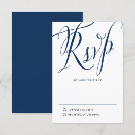 Hochzeit von Navy Blue Rustic Calligraphy RSVP Karte