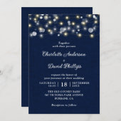Hochzeit von Navy Blue Rustic String Lights Einladung (Vorne/Hinten)