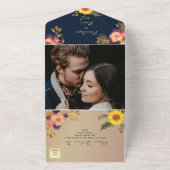 Hochzeit von Navy Blue Rustic Sunflower All In One Einladung (Außenbereich)