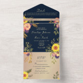 Hochzeit von Navy Blue Rustic Sunflower All In One Einladung (Innen Boden)