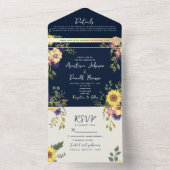 Hochzeit von Navy Blue Rustic Sunflower All In One Einladung (Innen Boden)