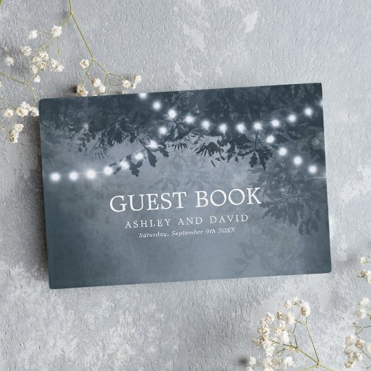 Hochzeit von Navy Blue Rustic Tree String Lights Gästebuch