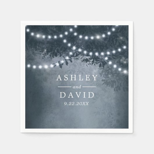 Hochzeit von Navy Blue Rustic Tree String Lights Serviette (Vorderseite)
