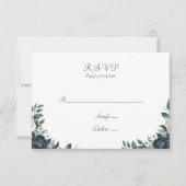 Hochzeit von Navy Blue & Silver Floral RSVP Karte (Vorderseite)
