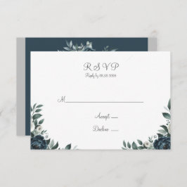 Hochzeit von Navy Blue & Silver Floral RSVP Karte