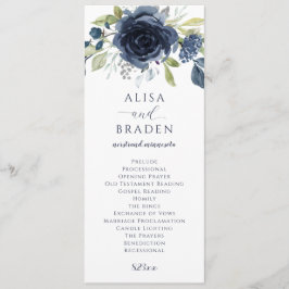 Hochzeit von Navy Blue Silver Floral Watercolor Programm