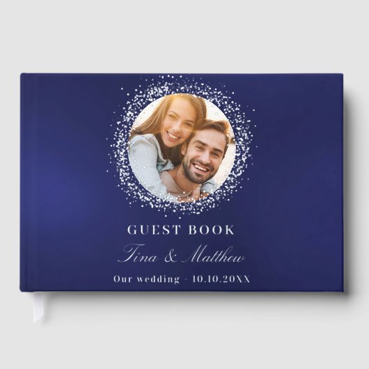 Hochzeit von Navy-Blue-Silver-Foto Gästebuch (Vorderseite)