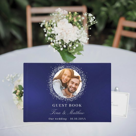 Hochzeit von Navy-Blue-Silver-Foto Gästebuch