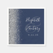 Hochzeit von Navy Blue Silver Glitzer Serviette (Vorderseite)