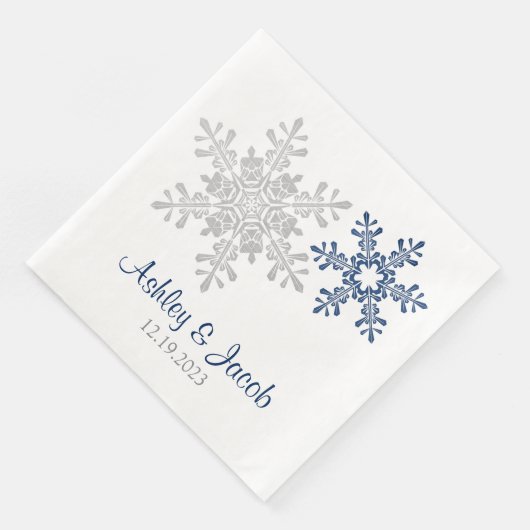 Hochzeit von Navy Blue Silver Snowflake Serviette (Ecke)