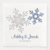 Hochzeit von Navy Blue Silver Snowflake Serviette (Vorderseite)