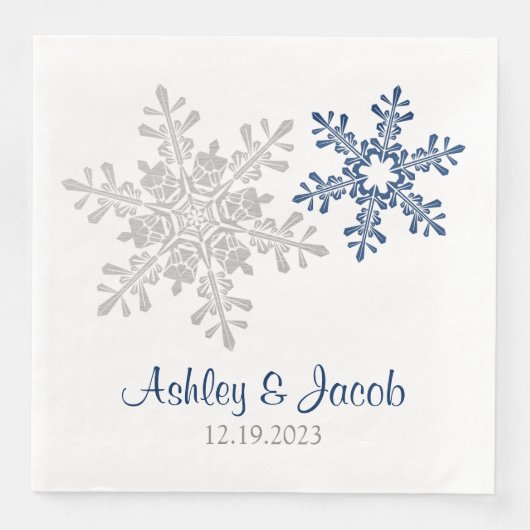 Hochzeit von Navy Blue Silver Snowflake Serviette (Vorderseite)
