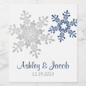 Hochzeit von Navy Blue Silver Snowflake Weinetikett (Einzelnes Label)