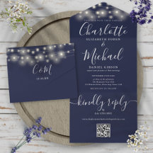 Hochzeit von Navy Blue String Lights QR Code Monog