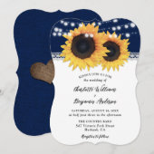 Hochzeit von Navy Blue Sunflower Burlap Lace Count Einladung (Vorne/Hinten)