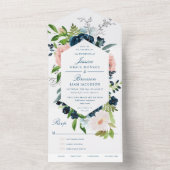Hochzeit von Navy Blue und Blush Floral All In One Einladung (Innen Boden)