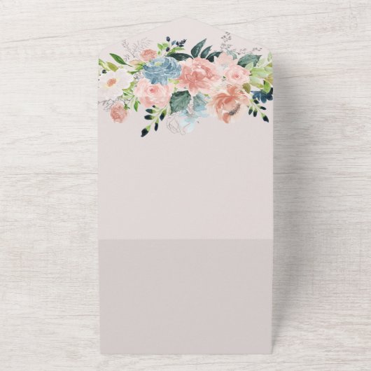 Hochzeit von Navy Blue und Blush Floral All In One Einladung (Außenbereich)