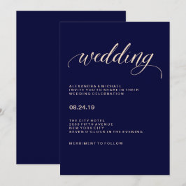 Hochzeit von Navy Blue und Blush Pink Einladung