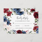 Hochzeit von Navy Blue und Burgund Blush Pink Flor RSVP Karte (Vorne/Hinten)