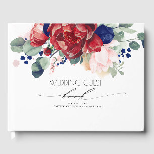 Hochzeit von Navy Blue und Burgund Red Floral Gästebuch