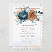 Hochzeit von Navy Blue und Burnt Orange Einladung (Vorderseite)