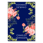 Hochzeit von Navy Blue und Coral Blume | PLATZKART Tischnummer (Vorderseite)