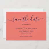 Hochzeit von Navy Blue und Coral Modern Script Save The Date (Vorderseite)