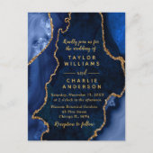 Hochzeit von Navy Blue und Gold Agate Postkarte (Vorderseite)