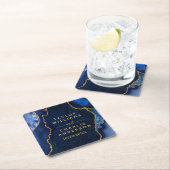 Hochzeit von Navy Blue und Gold Agate Rechteckiger Pappuntersetzer (Vor Ort)