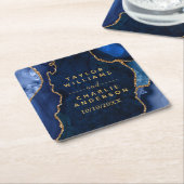 Hochzeit von Navy Blue und Gold Agate Rechteckiger Pappuntersetzer (angewinkelt)