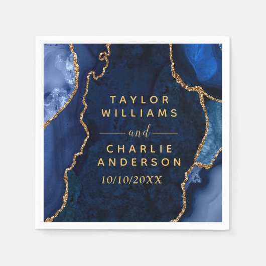 Hochzeit von Navy Blue und Gold Agate Serviette (Vorderseite)