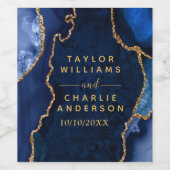 Hochzeit von Navy Blue und Gold Agate Weinetikett (Einzelnes Label)