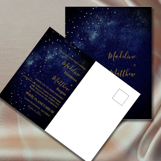 Hochzeit von Navy Blue und Gold Celestial Postkarte