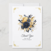 Hochzeit von Navy Blue und Gold Floral Dankeskarte (Vorderseite)