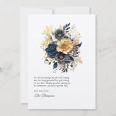 Hochzeit von Navy Blue und Gold Floral Dankeskarte (Rückseite)