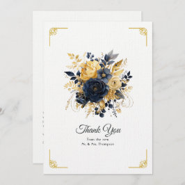 Hochzeit von Navy Blue und Gold Floral Dankeskarte