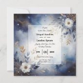 Hochzeit von Navy Blue und Gold Floral Einladung (Vorderseite)