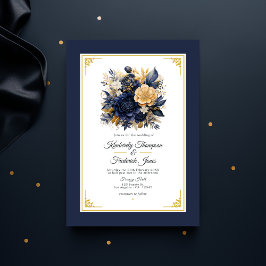Hochzeit von Navy Blue und Gold Floral Einladung
