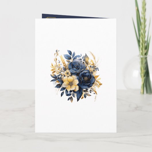 Hochzeit von Navy Blue und Gold Floral Programm (Rückseite)