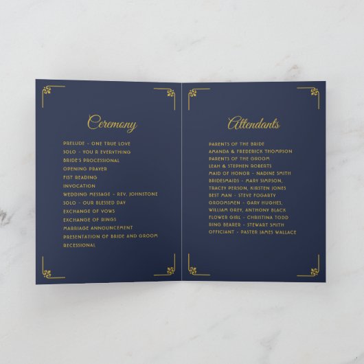 Hochzeit von Navy Blue und Gold Floral Programm (Innenseite)