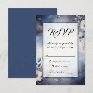 Hochzeit von Navy Blue und Gold Floral RSVP Karte