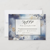 Hochzeit von Navy Blue und Gold Floral RSVP Karte (Vorderseite)