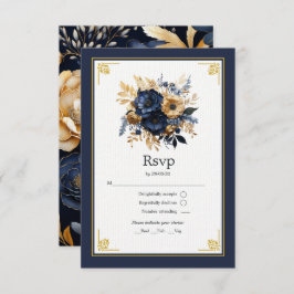 Hochzeit von Navy Blue und Gold Floral RSVP Karte