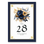 Hochzeit von Navy Blue und Gold Floral Tischnummer (Rückseite)