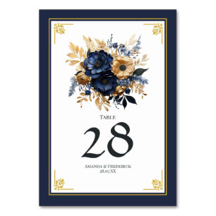 Hochzeit von Navy Blue und Gold Floral Tischnummer