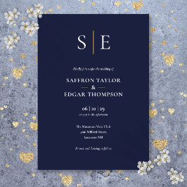 Hochzeit von Navy Blue und Gold Monogram Einladung