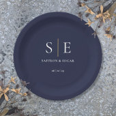 Hochzeit von Navy Blue und Gold Monogram Pappteller